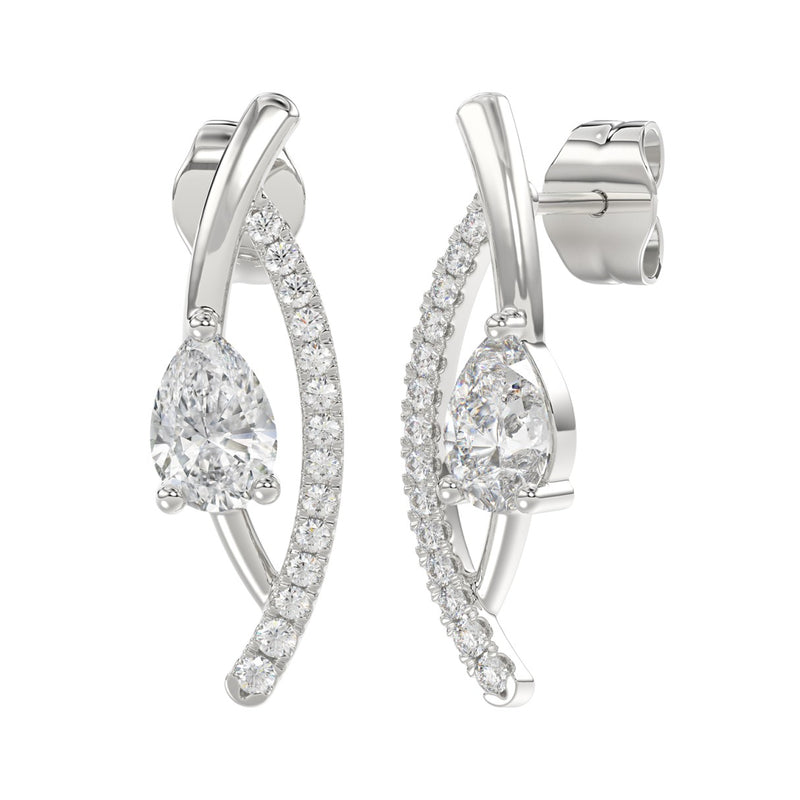 14K WHITE GOLD 1.00CT ROUND/PEAR DIAMOND LADIES EARRINGS