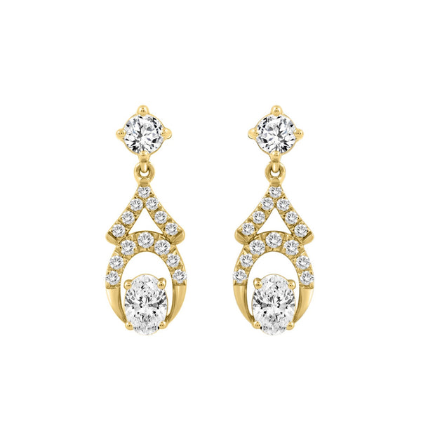 14K YELLOW GOLD 1.00CT ROUND/OVAL DIAMOND LADIES EARRING