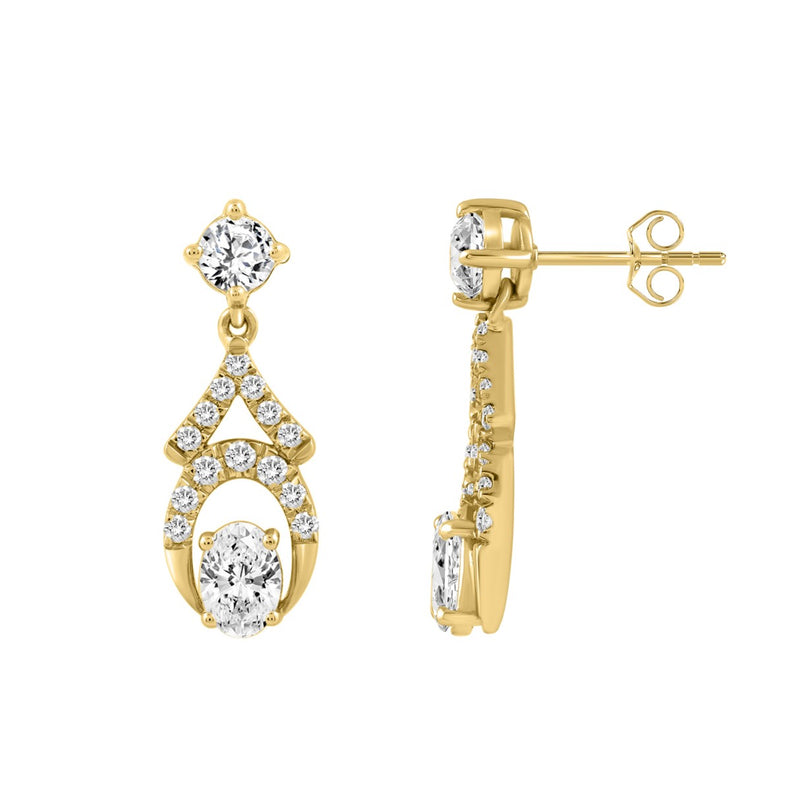 14K YELLOW GOLD 1.00CT ROUND/OVAL DIAMOND LADIES EARRING
