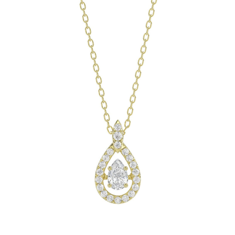 LADIES DANCING DIAMOND PENDANT WITH CHAIN 3/4CT ROUND DIAMOND 14K YELLOW GOLD (CENTER STONE PEAR DIAMOND 1/2CT)