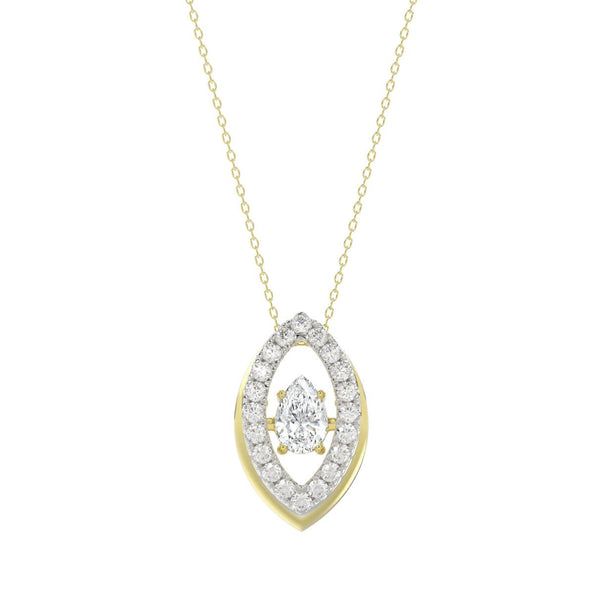 LADIES DANCING DIAMOND PENDANT WITH CHAIN 3/4CT ROUND/PEAR DIAMOND 14K YELLOW GOLD (CENTER STONE PEAR DIAMOND 1/2CT)