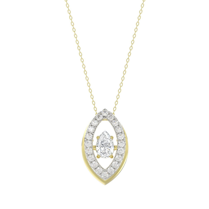 LADIES DANCING DIAMOND PENDANT WITH CHAIN 3/4CT ROUND/PEAR DIAMOND 14K YELLOW GOLD (CENTER STONE PEAR DIAMOND 1/2CT)