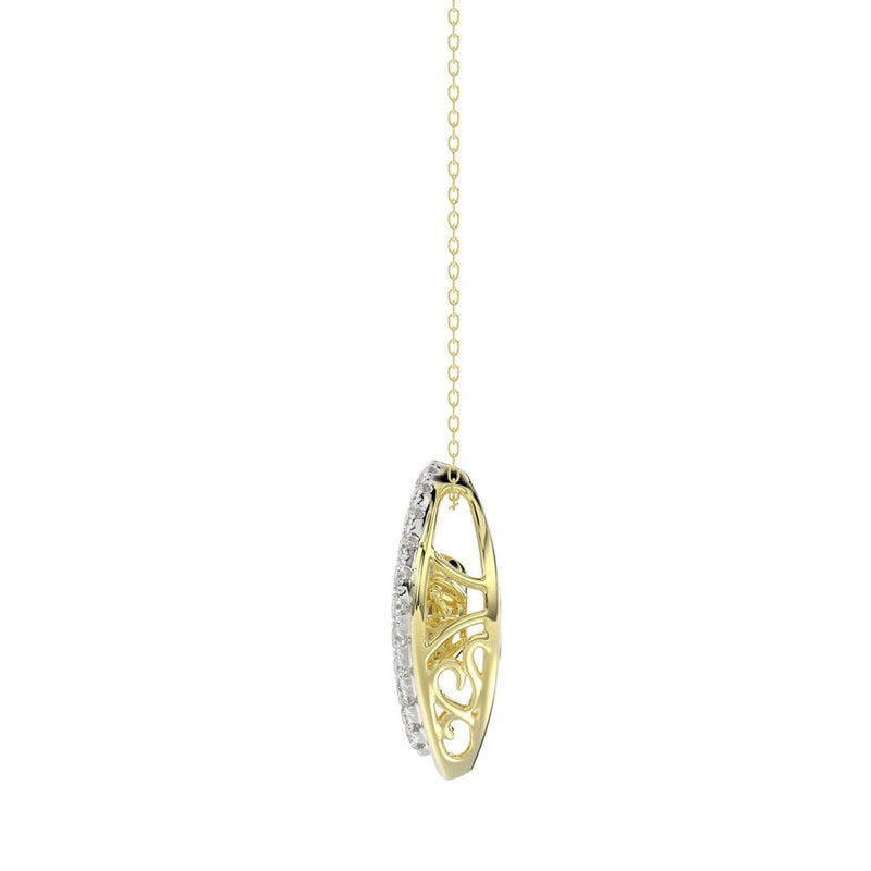 LADIES DANCING DIAMOND PENDANT WITH CHAIN 3/4CT ROUND/PEAR DIAMOND 14K YELLOW GOLD (CENTER STONE PEAR DIAMOND 1/2CT)