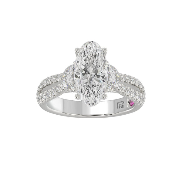 21K PLATINUM LADIES RING WITH 3.00CT ROUND/OVAL/HALF MOON/BAGUETTE DIAMONDS (CENTER STONE OVAL DIAMOND 2CT)
