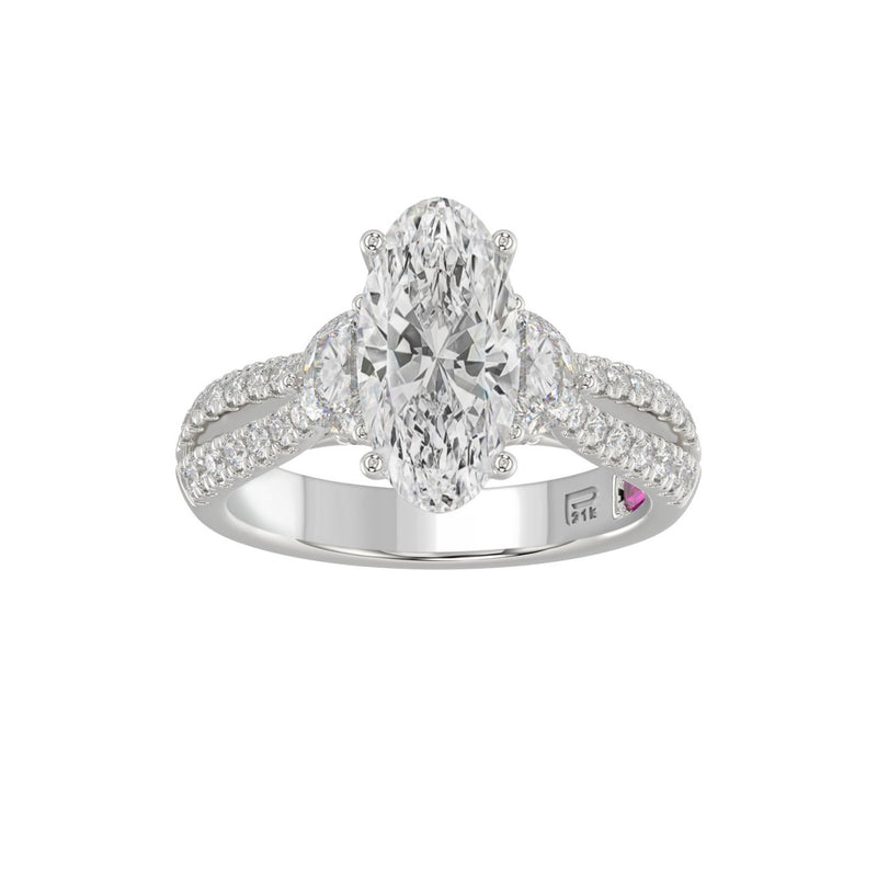 21K PLATINUM LADIES RING WITH 3.00CT ROUND/OVAL/HALF MOON/BAGUETTE DIAMONDS (CENTER STONE OVAL DIAMOND 2CT)