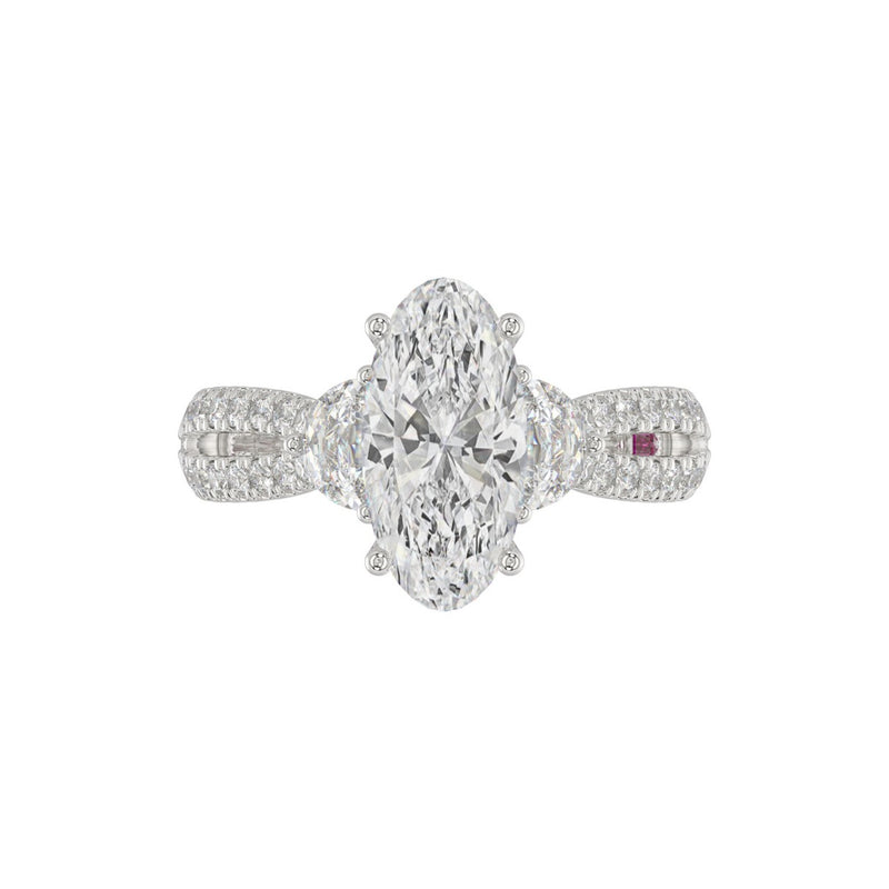 21K PLATINUM LADIES RING WITH 3.00CT ROUND/OVAL/HALF MOON/BAGUETTE DIAMONDS (CENTER STONE OVAL DIAMOND 2CT)