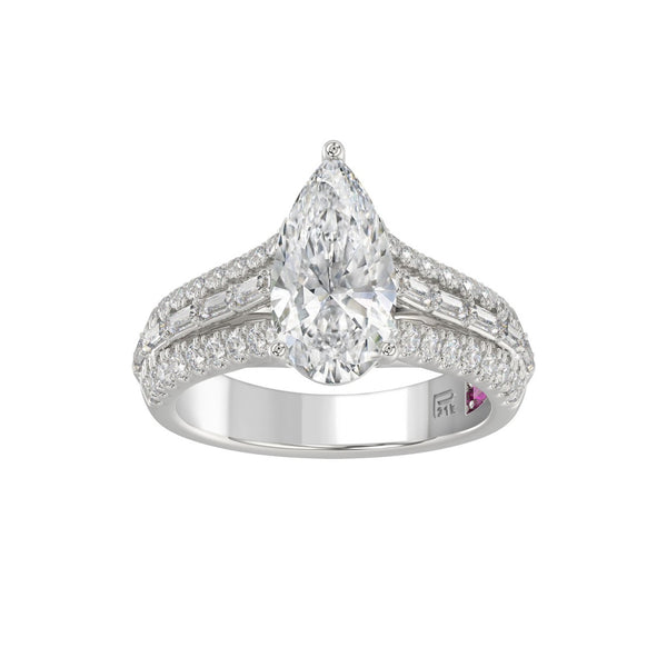 21K PLATINUM LADIES RING 2 3/4CT ROUND/PEAR/BAGUETTE DIAMOND (CENTER STONE PEAR DIAMOND 2CT)