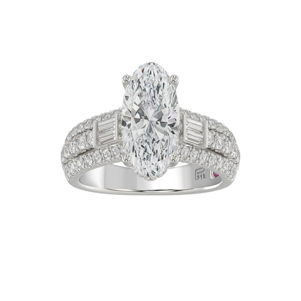 21K PLATINUM LADIES RING 4.00CT ROUND/OVAL/BAGUETTE DIAMOND (CENTER STONE OVAL DIAMOND 3CT)