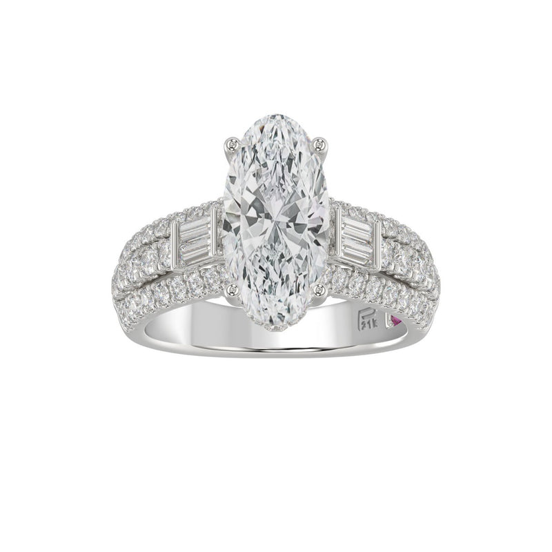 21K PLATINUM LADIES RING 4.00CT ROUND/OVAL/BAGUETTE DIAMOND (CENTER STONE OVAL DIAMOND 3CT)