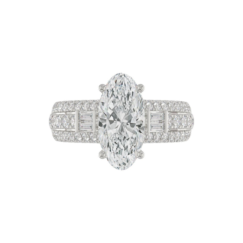 21K PLATINUM LADIES RING 4.00CT ROUND/OVAL/BAGUETTE DIAMOND (CENTER STONE OVAL DIAMOND 3CT)