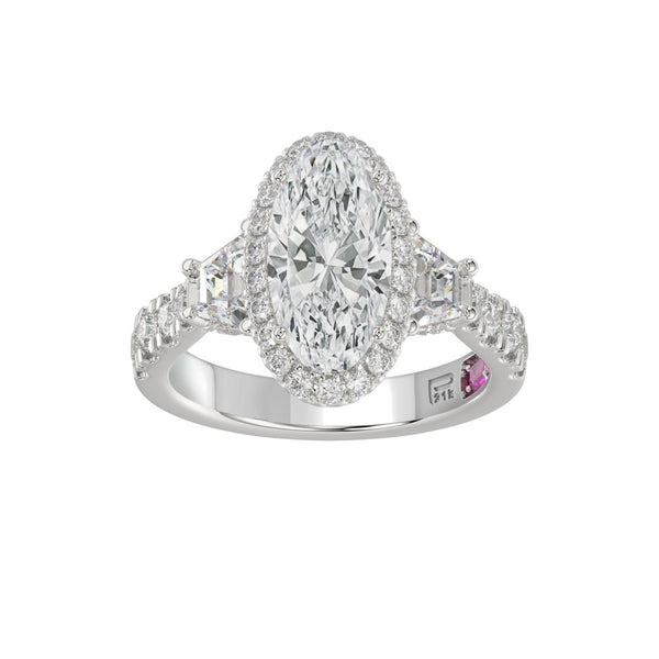 21K PLATINUM LADIES RING 3 1/4CT ROUND/OVAL/TRAPEZOID/BAGUETTE DIAMOND (CENTER STONE OVAL DIAMOND 2CT)