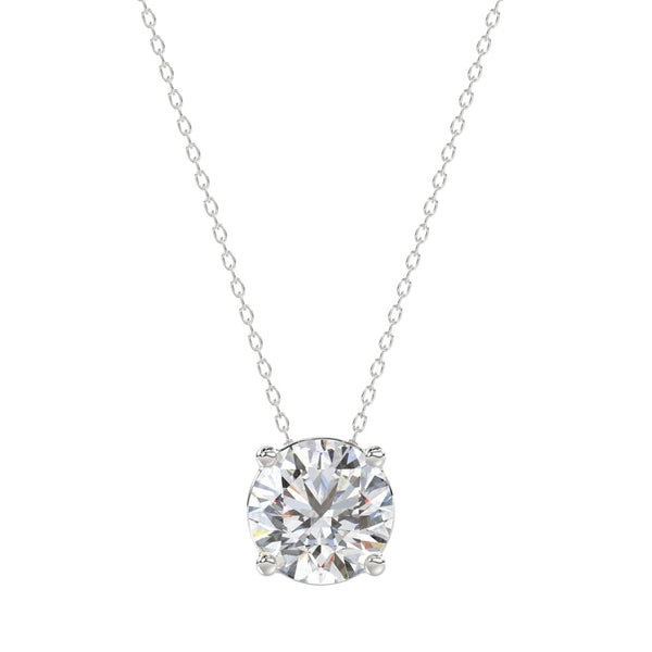 LADIES SOLITAIRE PENDANT WITH UNDER-PASS CHAIN 1 1/2CT ROUND DIAMOND 14K WHITE GOLD 