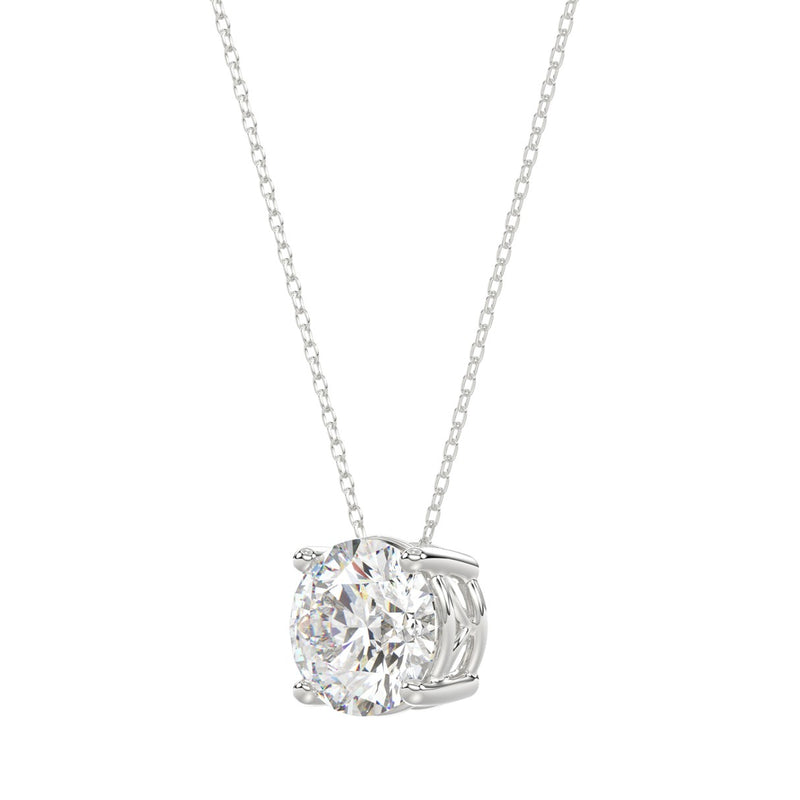 LADIES SOLITAIRE PENDANT WITH UNDER-PASS CHAIN 1 1/2CT ROUND DIAMOND 14K WHITE GOLD 