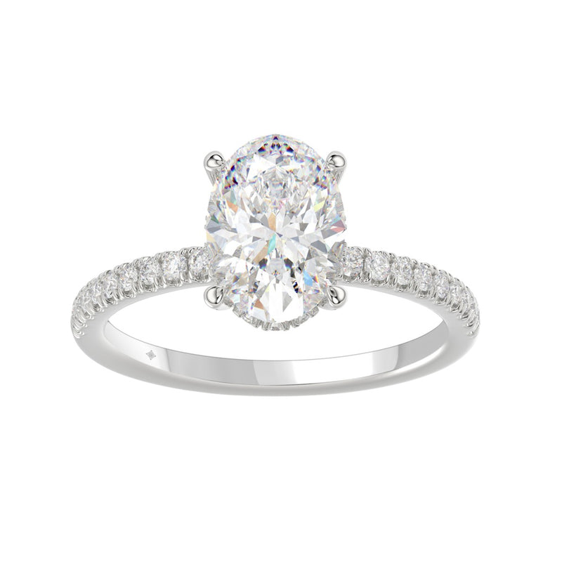 14K WHITE GOLD 2 1/5CT ROUND/OVAL DIAMOND LADIES RING (CENTER STONE OVAL DIAMOND 2CT)