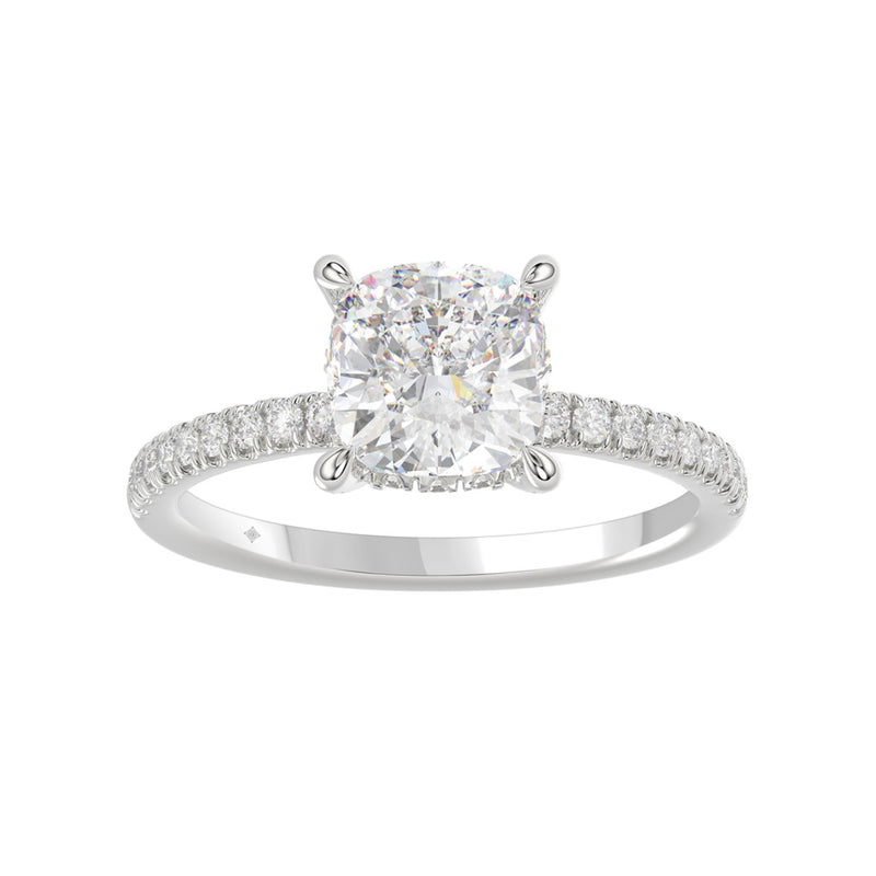 14K WHITE GOLD 2 1/4CT ROUND/CUSHION DIAMOND LADIES RING (CENTER STONE CUSHION DIAMOND 2CT)