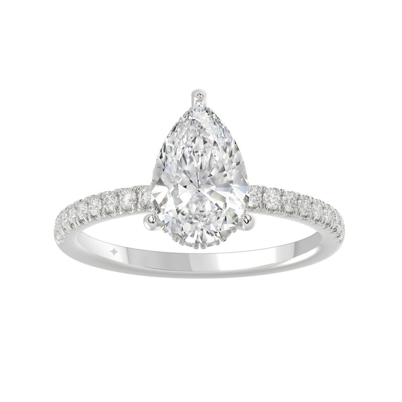 14K WHITE GOLD 2 3/4CT ROUND/PEAR DIAMOND LADIES RING (CENTER STONE PEAR DIAMOND 2CT)
