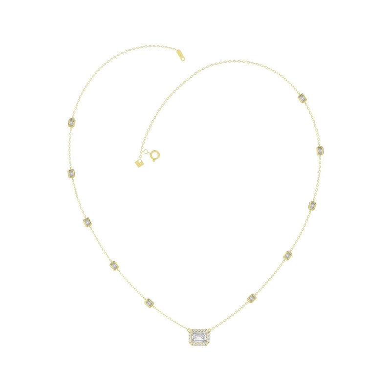 14K YELLOW GOLD 2 1/4CT ROUND/EMERALD DIAMOND LADIES NECKLACE