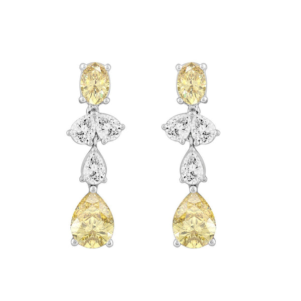 14K WHITE GOLD 3 1/2CT OVAL/PEAR DIAMOND LADIES EARRINGS (YELLOW PEAR DIAMOND 3/4CT/YELLOW OVAL DIAMOND 1/2CT)