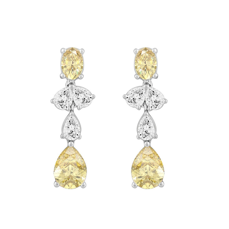14K WHITE GOLD 3 1/2CT OVAL/PEAR DIAMOND LADIES EARRINGS (YELLOW PEAR DIAMOND 3/4CT/YELLOW OVAL DIAMOND 1/2CT)