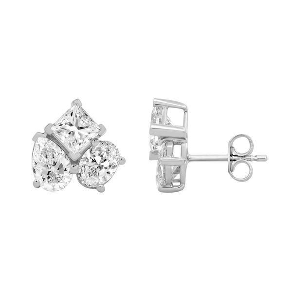 14K WHITE GOLD 3.00CT PEAR/OVAL/PRINCESS DIAMOND LADIES EARRING