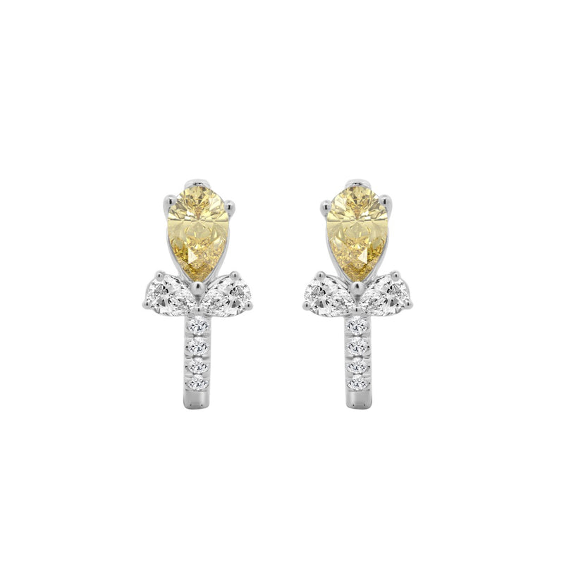 14K WHITE GOLD 1 1/2CT ROUND/PEAR/YELLOW PEAR DIAMOND LADIES EARRING 