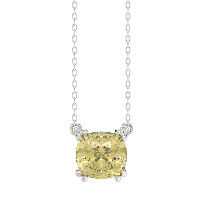14K WHITE GOLD 1.00CT CUSHION YELLOW DIAMOND LADIES PENDANT
