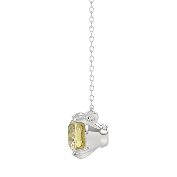14K WHITE GOLD 1.00CT CUSHION YELLOW DIAMOND LADIES PENDANT