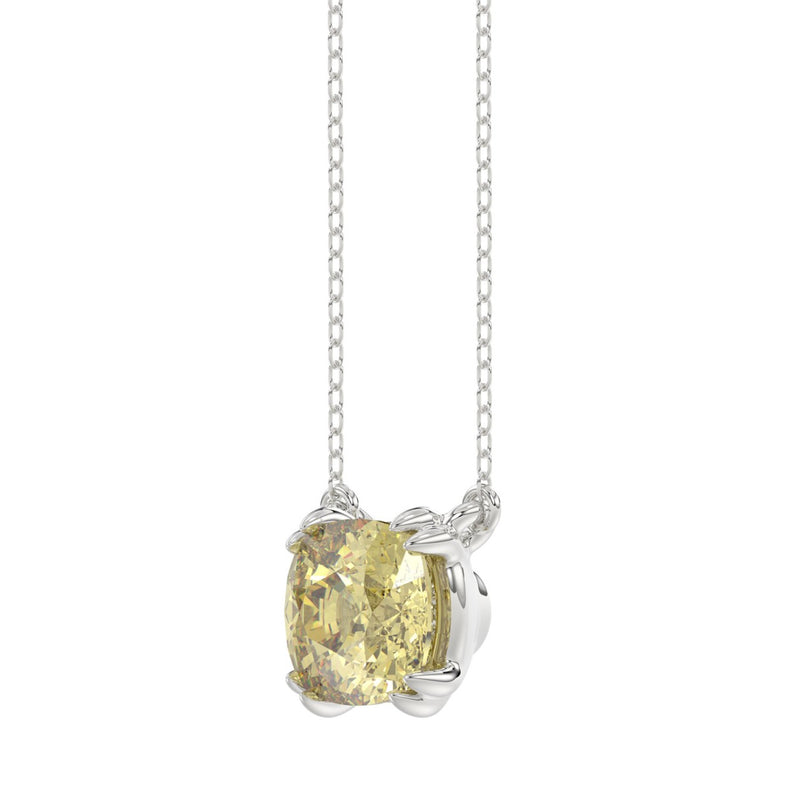 14K WHITE GOLD 1.00CT CUSHION YELLOW DIAMOND LADIES PENDANT