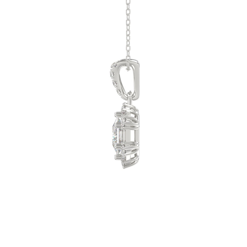 14K WHITE GOLD 1.00CT ROUND/BAGUETTE/HEZAGON STEP CUT DIAMOND LADIES PENDANT