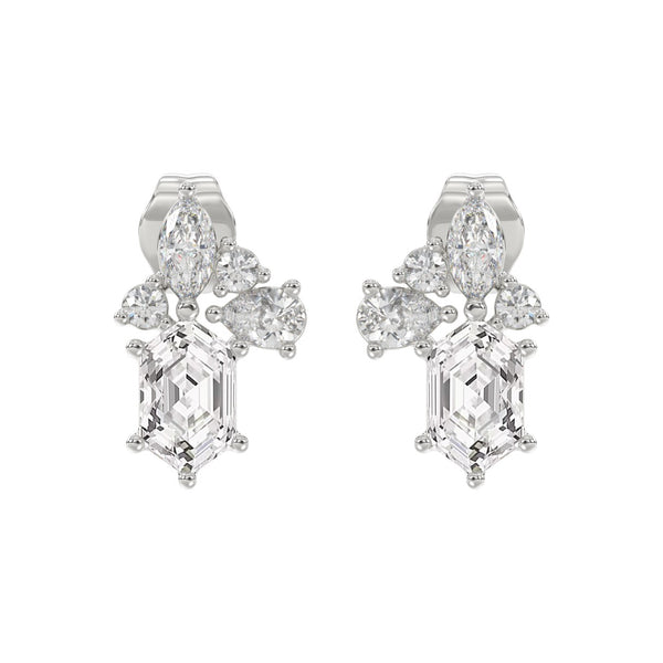 14K WHITE GOLD 1 1/2CT ROUND/MARQUISE/PEAR/HEXAGON STEP CUT LADIES EARRINGS