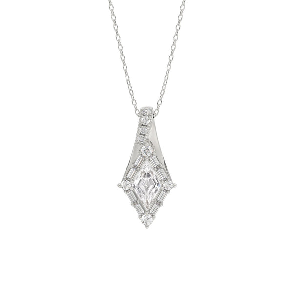 14K WHITE GOLD 1.00CT ROUND/BAGUETTE/KITE STEP CUT DIAMOND LADIES PENDANT