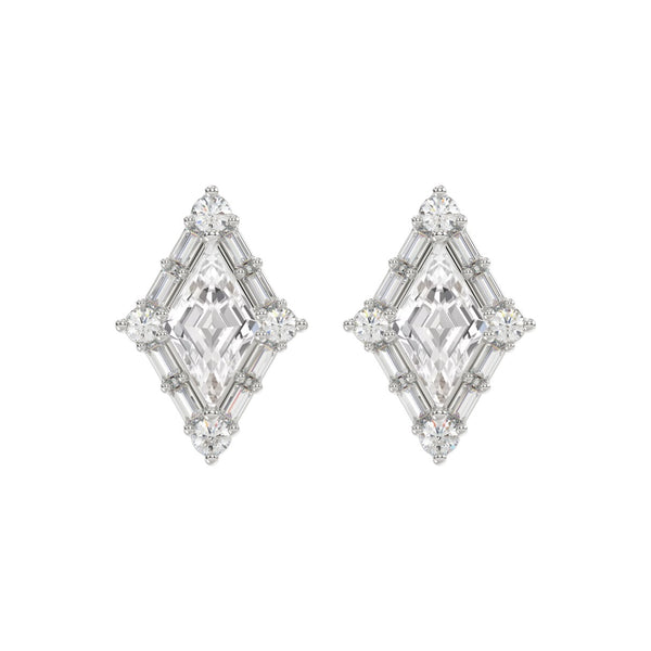 14K WHITE GOLD 1 1/4CT ROUND/BAGUETTE/KITE STEP CUT DIAMOND LADIES EARRINGS