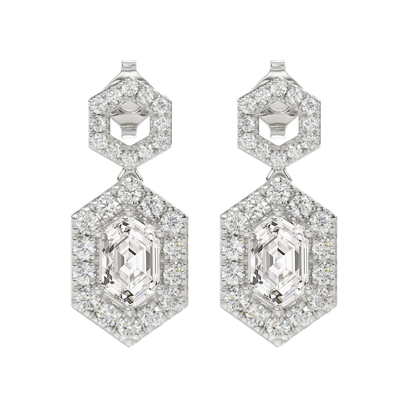 14K WHITE GOLD 2 1/4CT ROUND/KITE STEP CUT DIAMOND LADIES EARRINGS