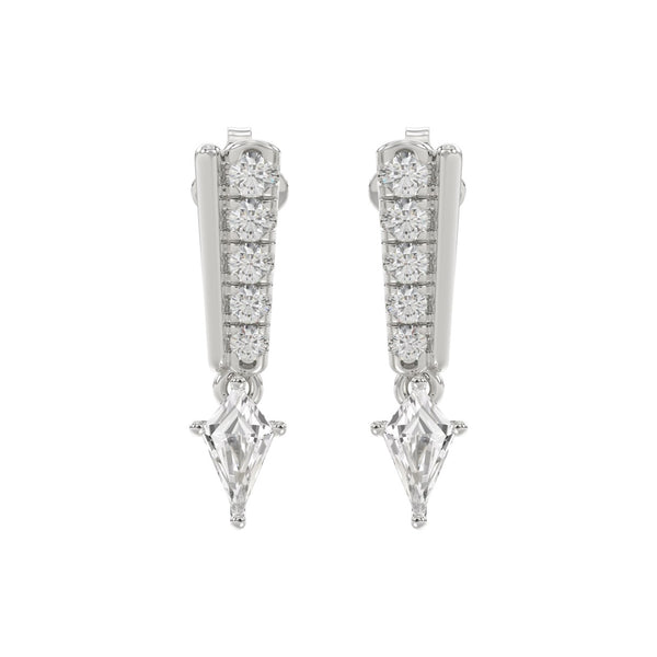 14K WHITE GOLD 3/4CT ROUND/KITE STEP CUT DIAMOND LADIES EARRINGS