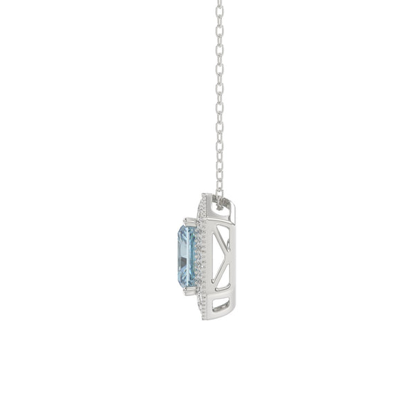 14K WHITE GOLD CRAFTED WITH 18K YELLOW GOLD BACK PLATE 1 1/4CT ROUND/BLUE EMERALD DIAMOND LADIES PENDANT WITH CHAIN