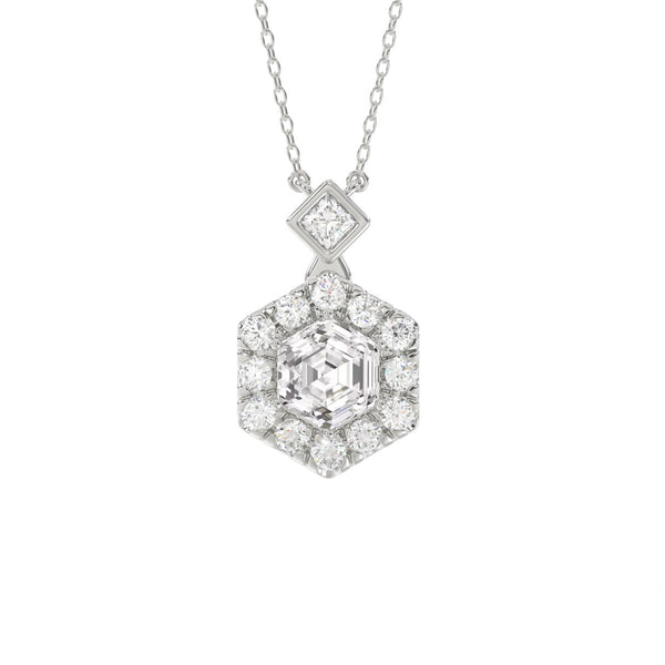 14K WHITE GOLD 1 1/2CT ROUND/HEXAGON DIAMOND LADIES PENDANT