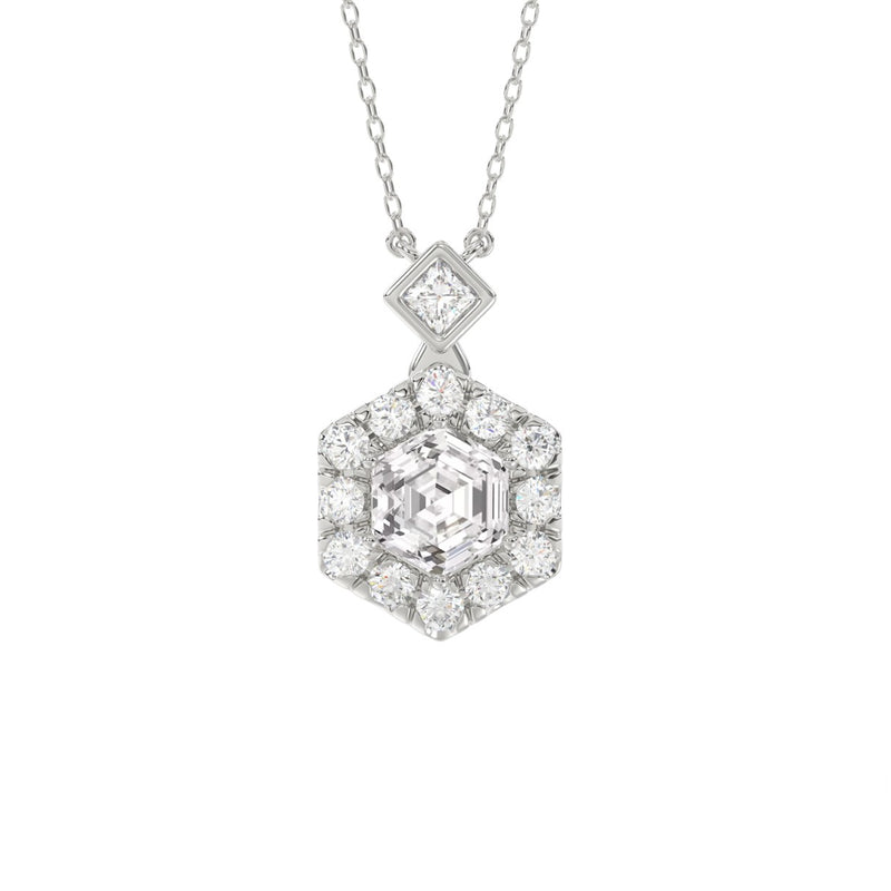 14K WHITE GOLD 1 1/2CT ROUND/HEXAGON DIAMOND LADIES PENDANT