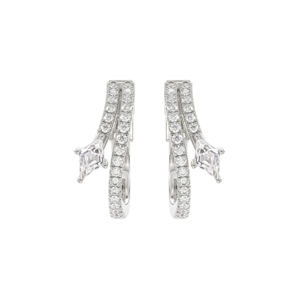 14K WHITE GOLD 3/4CT ROUND/LOZENGE DIAMOND LADIES HOOP EARRINGS