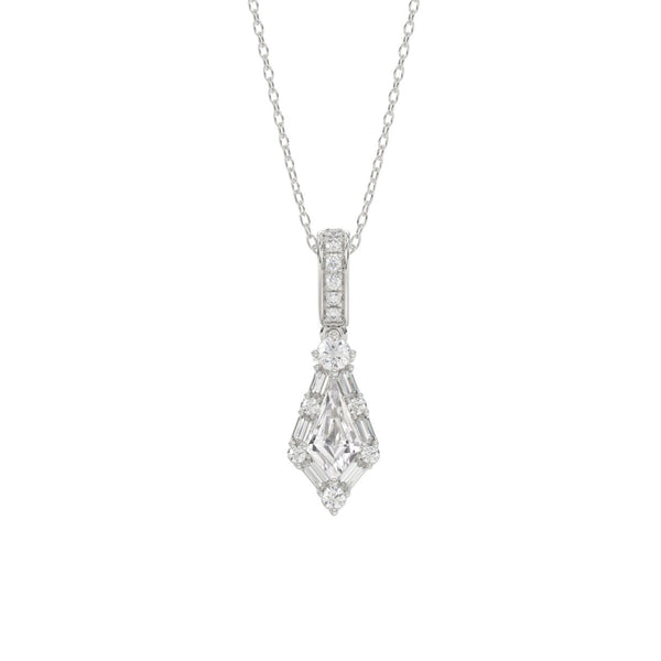 14K WHITE GOLD 1.00CT ROUND/BAGUETTE/KITE DIAMOND LADIES PENDANT WITH CHAIN