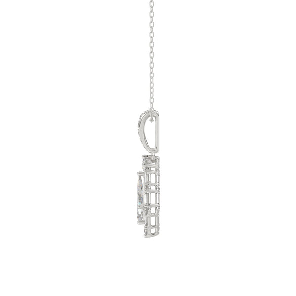 14K WHITE GOLD 1.00CT ROUND/BAGUETTE/KITE DIAMOND LADIES PENDANT WITH CHAIN