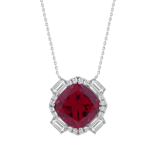 14K WHITE GOLD 1.00CT ROUND/EMERALD/RUBY CUSHION DIAMOND LADIES PENDANT WITH CHAIN