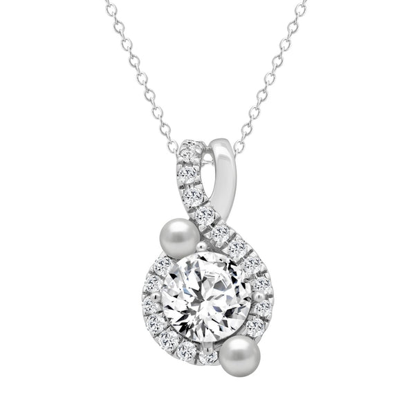 14K WHITE GOLD 1 1/4CT ROUND/PEARL DIAMOND LADIES PENDANT WITH CHAIN