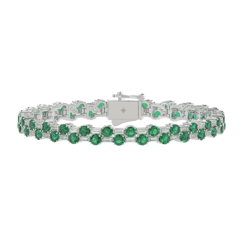 14K WHITE GOLD 8.00CT BAGUETTE/ROUND DIAMOND LADIES BRACELET (GREEN EMERALD ROUND DIAMOND 6 5/8CT)