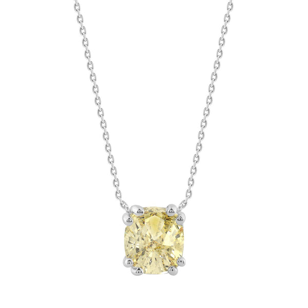 14K WHITE GOLD 1.00CT YELLOW CUSHION DIAMOND LADIES PENDANT