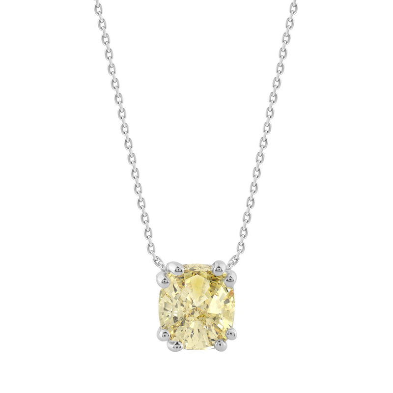 14K WHITE GOLD 1.00CT YELLOW CUSHION DIAMOND LADIES PENDANT