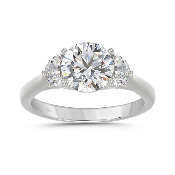 14K WHITE GOLD 2 5/8CT ROUND/HALFMOON DIAMOND LADIES RING (CENTER STONE ROUND DIAMOND 2CT)