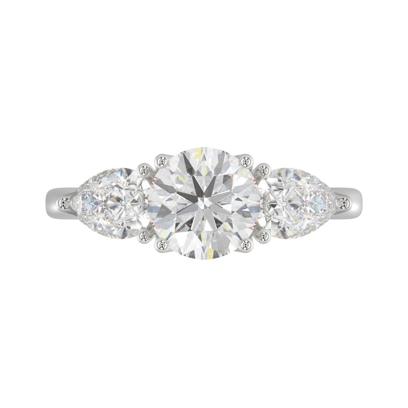 14K WHITE GOLD 2 1/3CT ROUND/PEAR DIAMOND LADIES RING (CENTER STONE ROUND DIAMOND 1 1/4CT)
